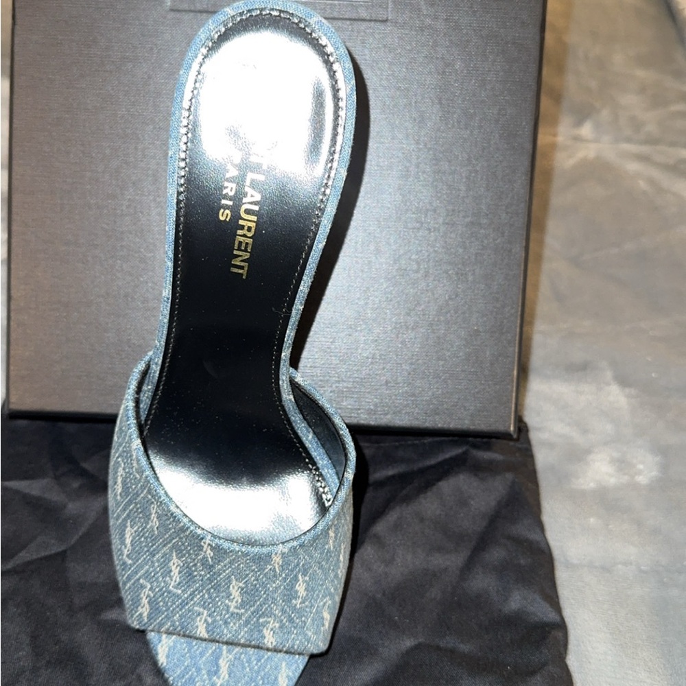 Saint Laurent Denim Open-Toe Heels - Picture 5 of 6